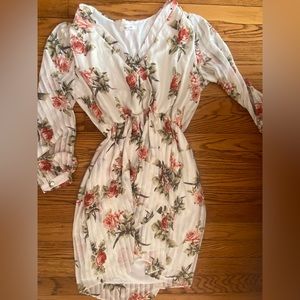 Floral Pleated White Dress